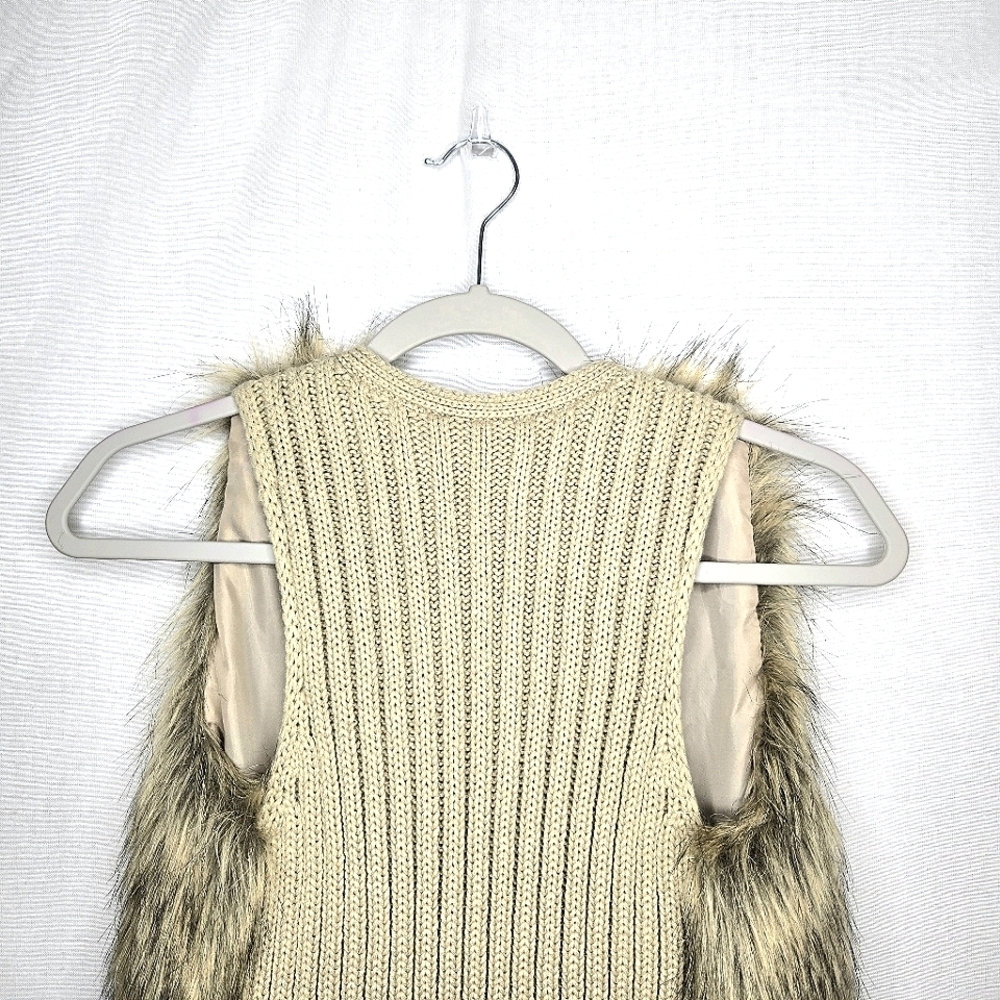 Hippie Rose sweater vest with faux fur front. Tan/black, Size XS - Picture 7 of 11